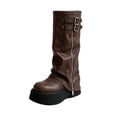 thumbnail image 2 of pwidon Women 's Knee High Boots Tall Platform Round Toe Boots, Slouchy Faux Leather, Side Zip, Chunky Thick Sole Fashion Boots 36, 2 of 4