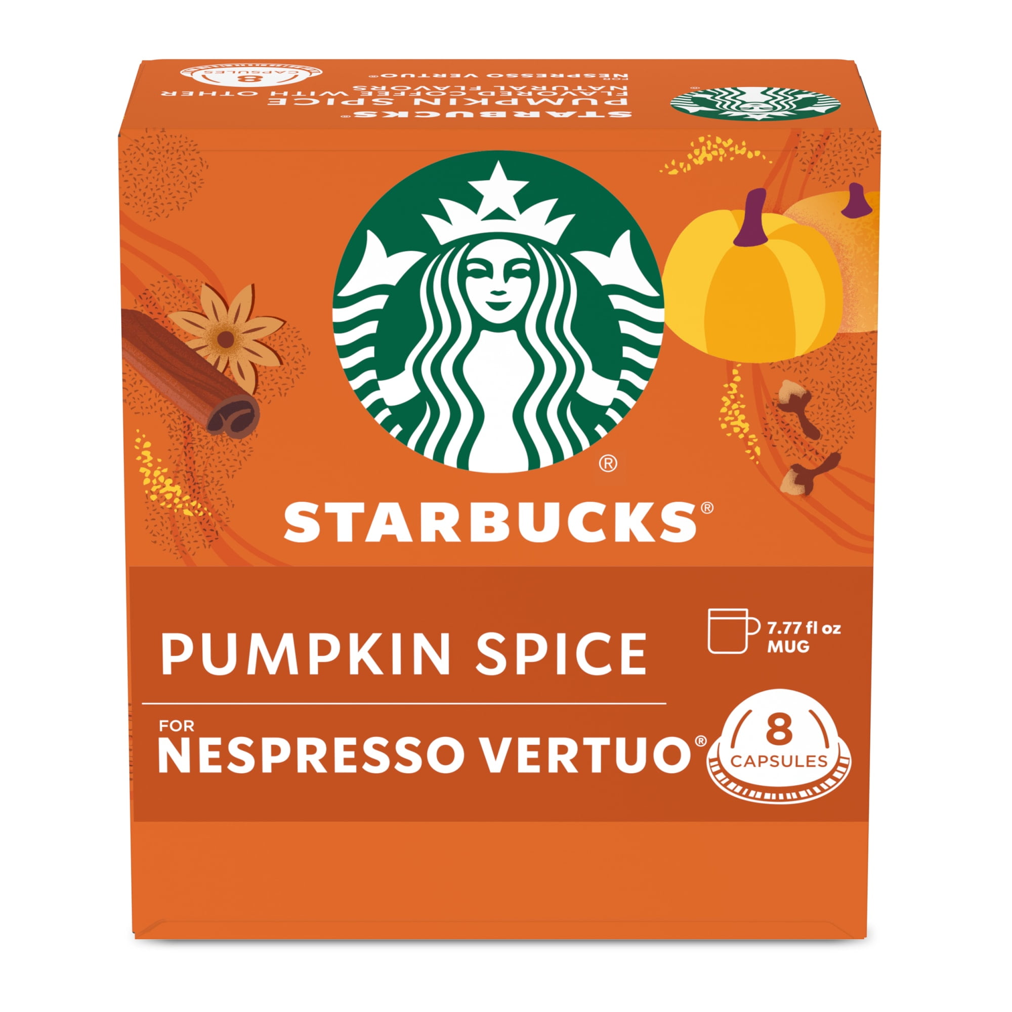 Starbucks Pumpkin Spice Flavored Coffee, Nespresso Pods for Vertuo Machines, 8 Capsules 3.52 oz