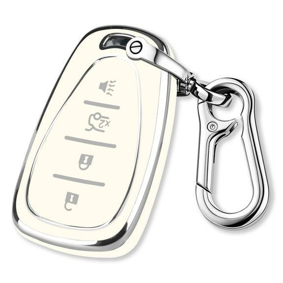 Soft TPU 4-Button Key Fob Cover with Silver Trim and Keychain for Chevy Equinox Malibu Camaro Cruze Blazer Traverse Trax 2016-2025 Protective Remote Case
