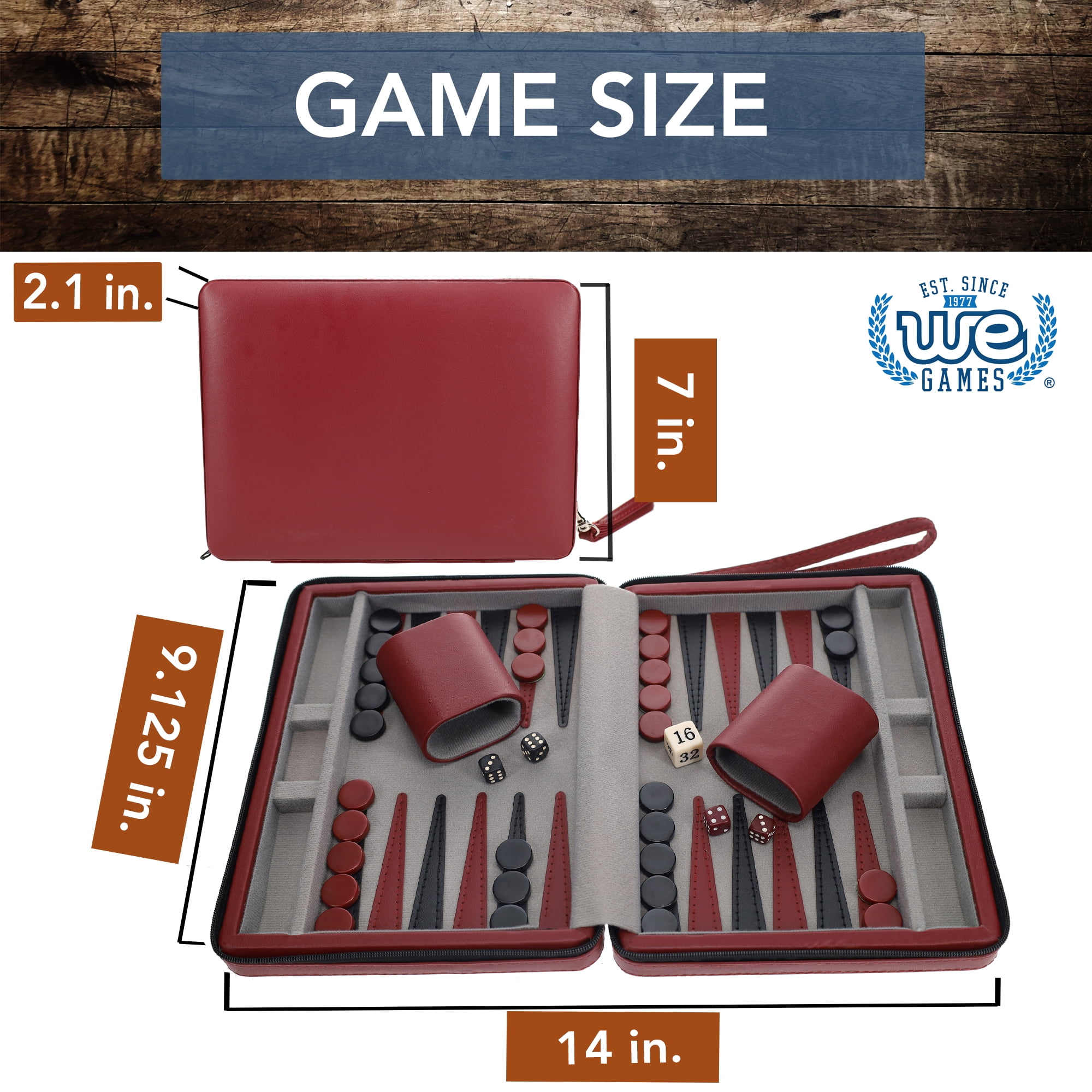 WE Games Magnetic Backgammon Set with Leatherette Case - Travel Size