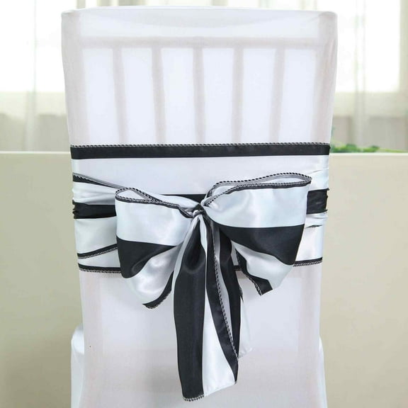 Efavormart 5pc x Stripes Satin Chair Sash for Wedding Decor Chair Bow Sash Party Decoration Supplies - Black & White