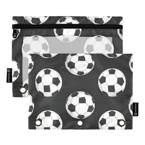 ALAZA 2 Pack Pencil Pouch Soccer Balls Football-z2 Pencil Case for 3 Ring Binder Clear Window Pencil Bag Organizers