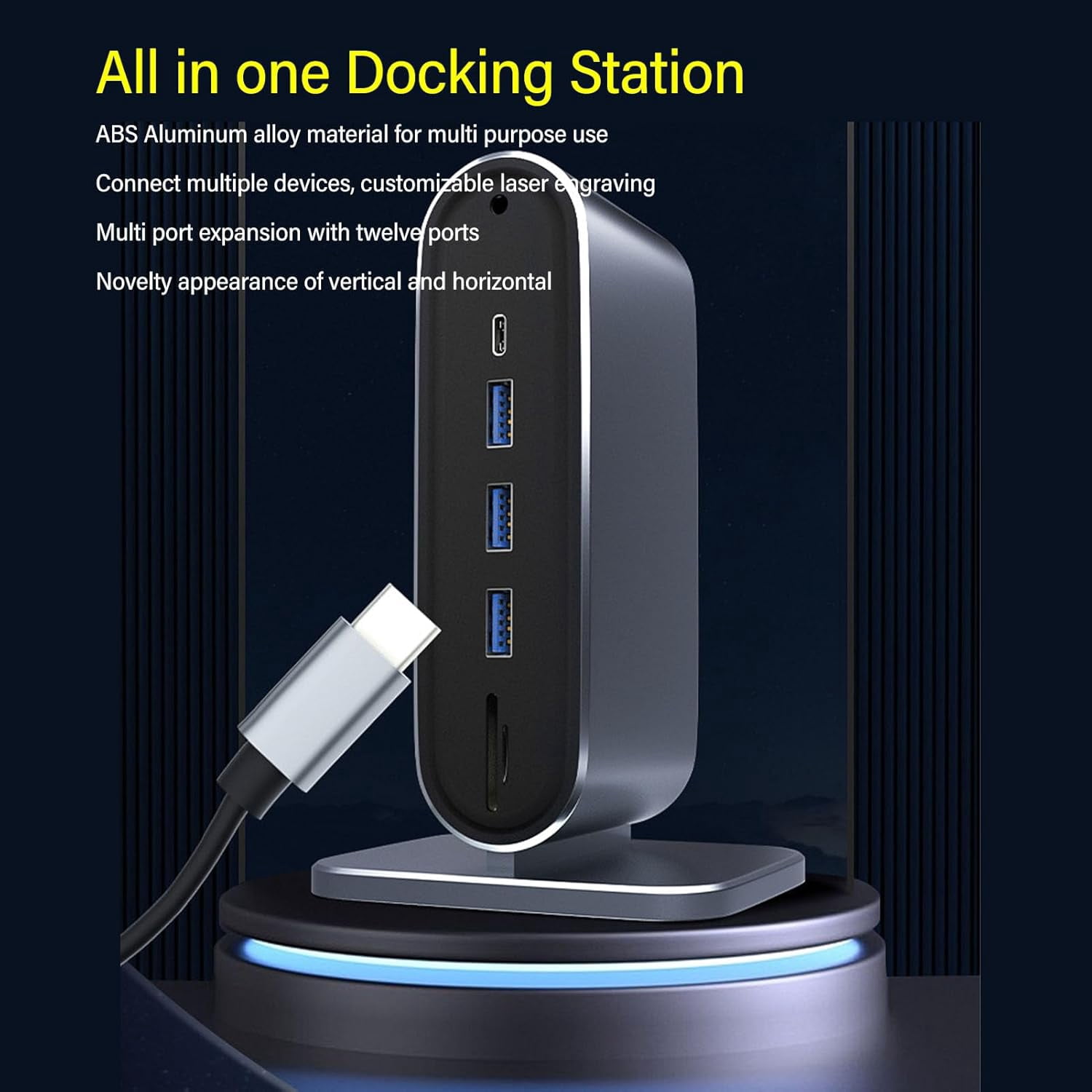 Vertical USB C Docking Station with HDMI 4K, VGA, 100W PD 3.0, USB 3.0, Ethernet 100GB, SD TF, USB A, Audio Port, USB C 4K Display Docking Station for MacBookPro
