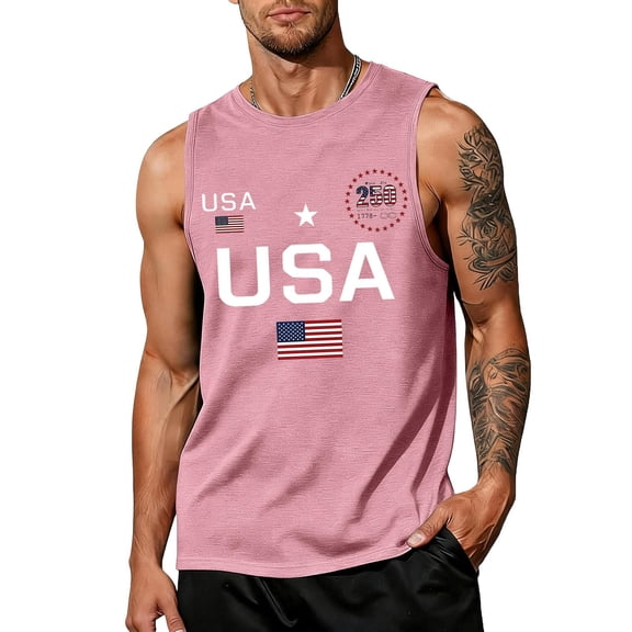 American Flag Shirt for Men 4th of July 250th Anniversary Patriotic Tank Mens USA Independence Day Sleeveless Tops Pink 5XL