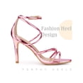 thumbnail image 3 of BLISSFUL STEP Stiletto Heel Strappy Straps Open Toe Sandals for Women Pink 7, 3 of 4