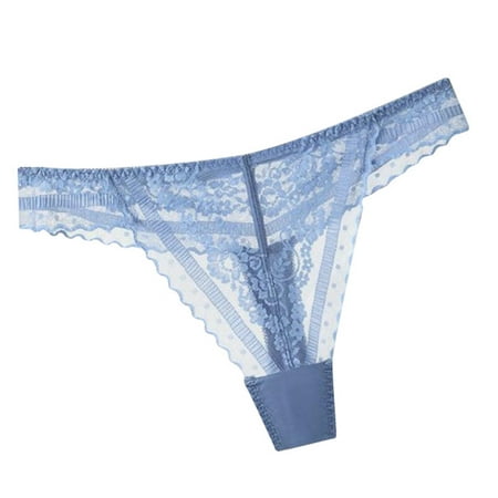 BYHONG Women s Comfortable and Sexy and Casual Solid Color Sexy Lace Thong Bowknot Panties for All Seasons Women s Panties Sky Blue M
