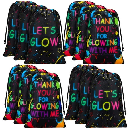 Sadnyy Let's Glow PriNst Drawstring Bags Glow Party Supplies Favor Gift Bags Neon Pouch for Retro 80s 90s Theme Party Decorations(36 Pieces)