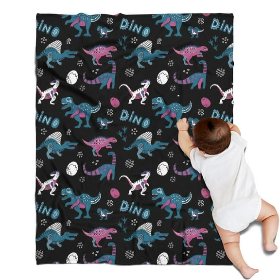 Black Cartoon Dinosaurs Eggs Pattern Blanket,Comfortable Soft Flannel Throw Blanket,All Season,Warm Lightweight Blankets for Sofa Bed Couch Living Room Chair,30"x40"