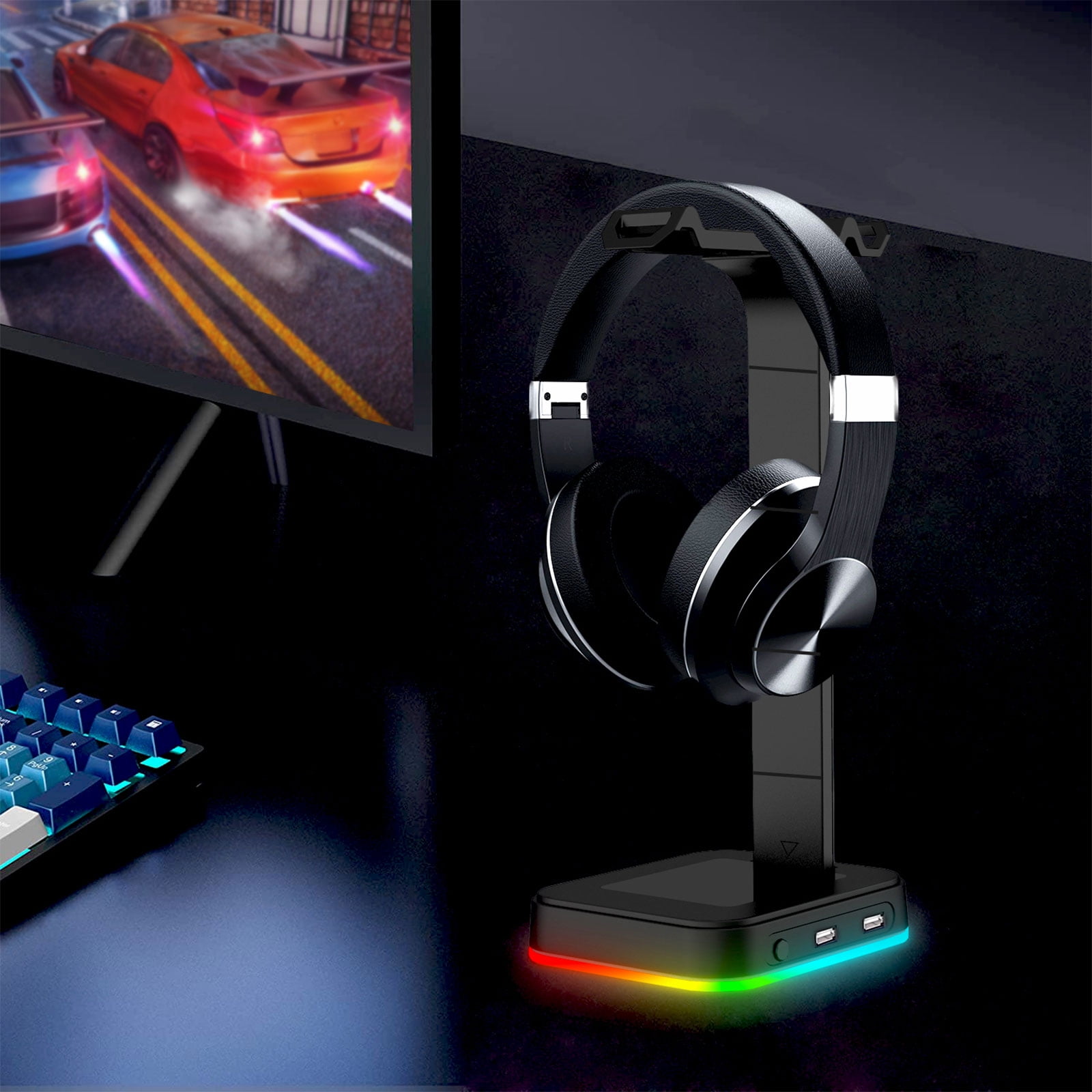 HAVIT TH650A RGB Gaming Headset & Dual Hanger Headphone Stand Set with