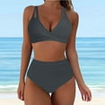 thumbnail image 2 of Gubotare Bikini Set for Women Two Piece Swimsuits V Neck Low Rise Crisscross Back Self Tie Spaghetti Straps (Grey,L), 2 of 6