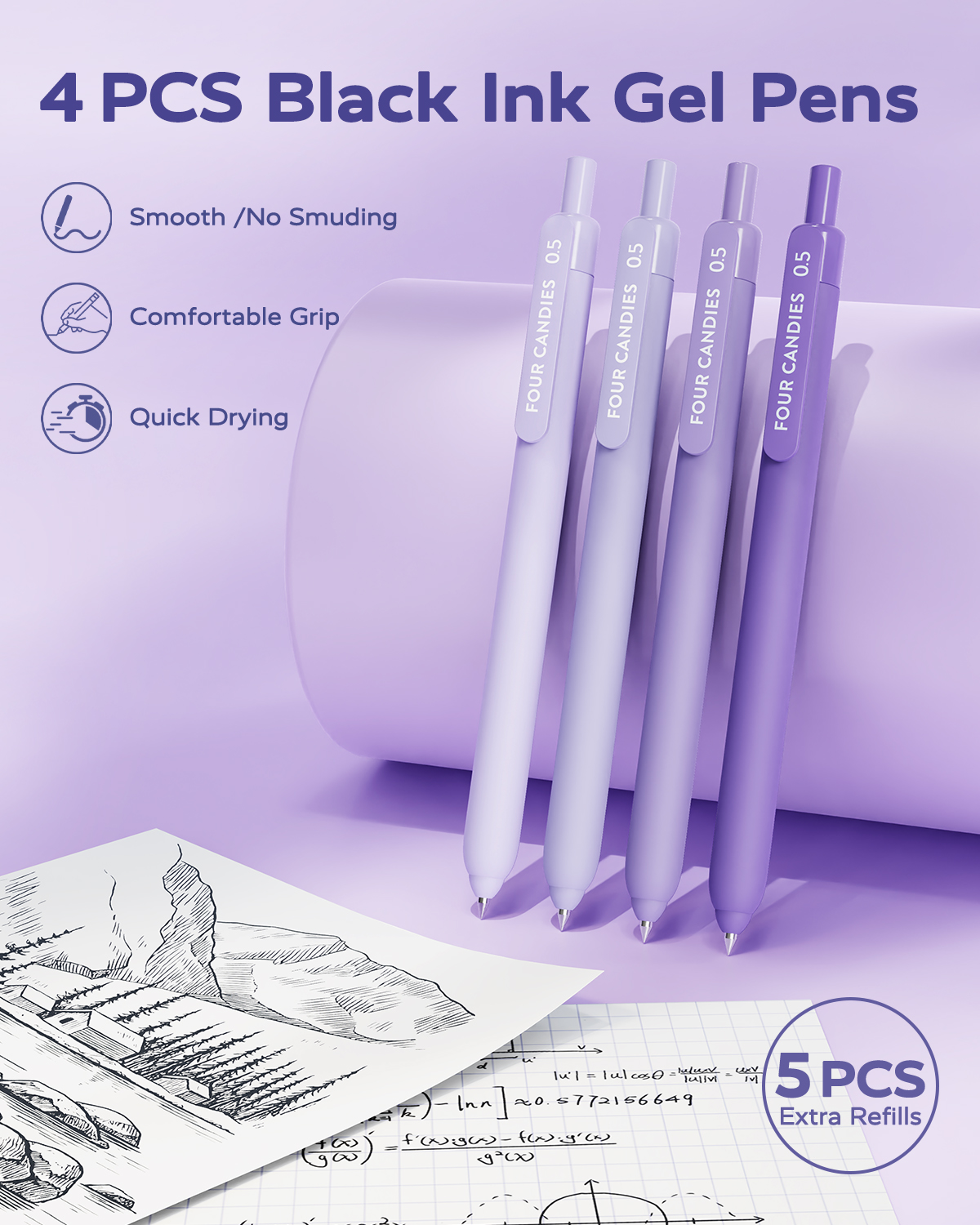 Four Candies Aesthetic Supplies Kit with Purple Pencil Case photo 5