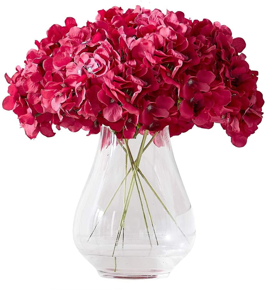 HESHENG Artificial Hydrangea Flowers Blush Heads 10 Fake Hydrangea Silk