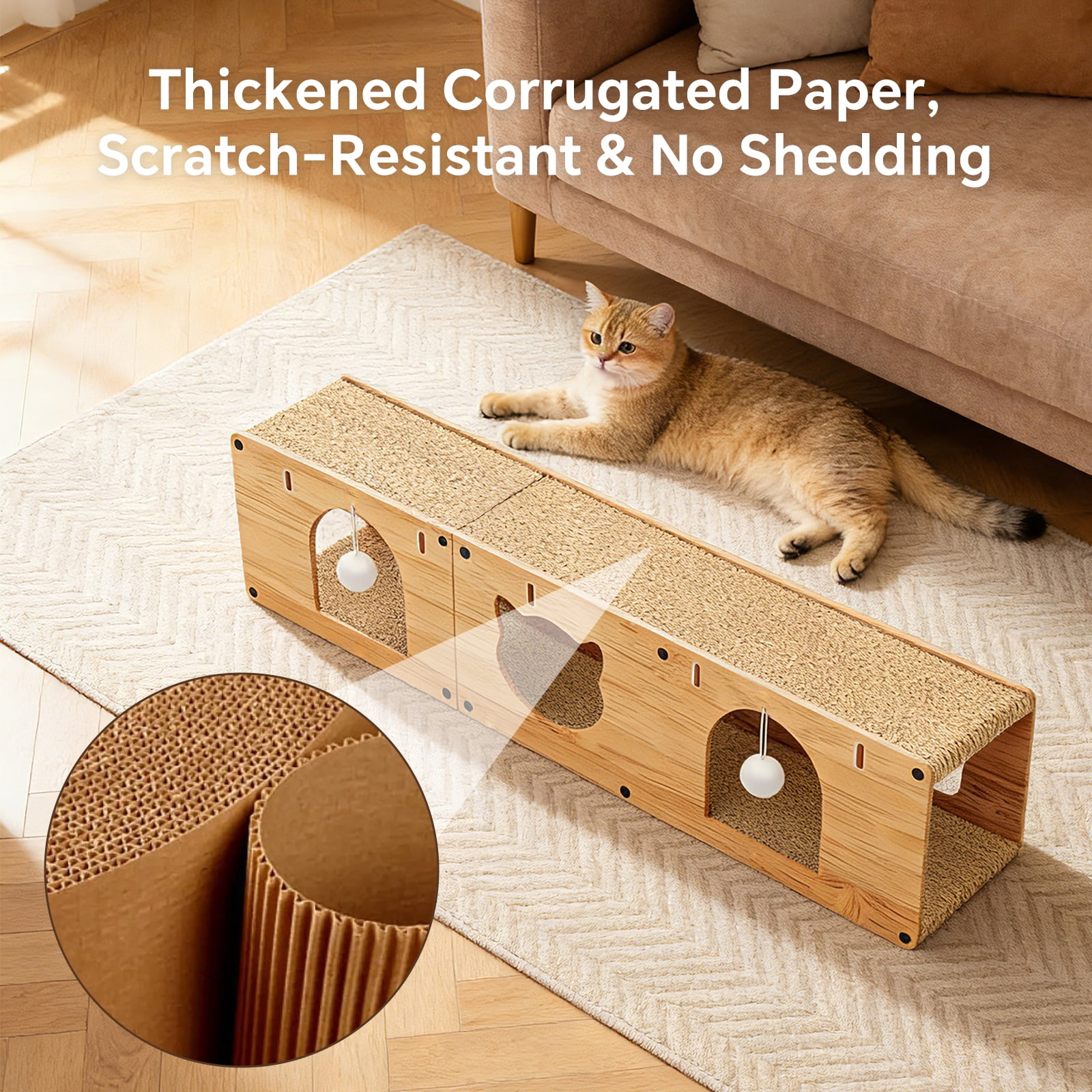 Cat Scratcher Tunnel, Scratching Pad Furniture Protection Comfortable Scratch Resistant Interactive Toy, 100*30*30cm