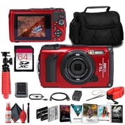 OM SYSTEM Tough TG-7 Red Underwater Camera, 44x Macro Shooting, 12MP, Float Strap, 64GB Card