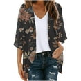thumbnail image 2 of Miqool Women's Hawaiian Tropical Print Beach Cover Ups 3/4 Puff Sleeve Lightweight Kimono Cardigans Casual Loose Blouse Tops Swimsuit Cover Up for Women, 2 of 5