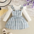 thumbnail image 2 of Toddler Kids Baby Girl Fall Winter Clothes Ruffle Long Sleeve Ribbed T Shirt Top Suspender Skirts 2Pcs Outfits 18-24 Months Light Blue, 2 of 8