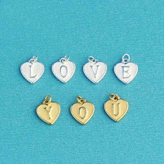 QQTDFG 925 Sterling Silver Love Heart Dangle Charm Initial Letter Alphabet A-Z A2832-Gold-W - 1 piece