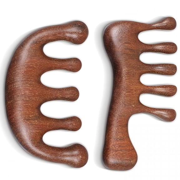 ACDANC 2 Pack Wooden Scalp Massage Comb with 2 Bag,Wooden Wide Tooth,Loc Comb Sandalwood Scalp Massager Brush,Head Brush Gua Sha for Women Men,Wooden Scalp Massager