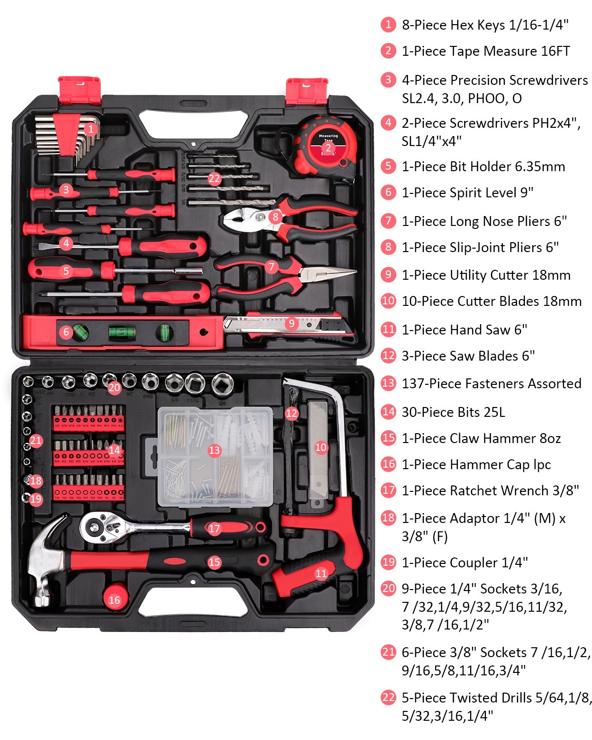 TOPHDY 226-Piece General Mechanic Tool Kit photo 5