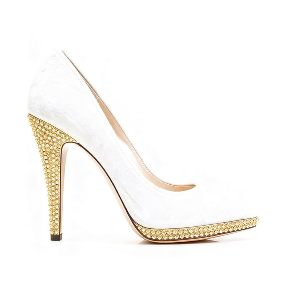 XYD Women Rhinestone Crystals Platform Slip-on Pumps Pointed Toe Stiletto Heels Elegant Formal Evening Shoes Size 7 White