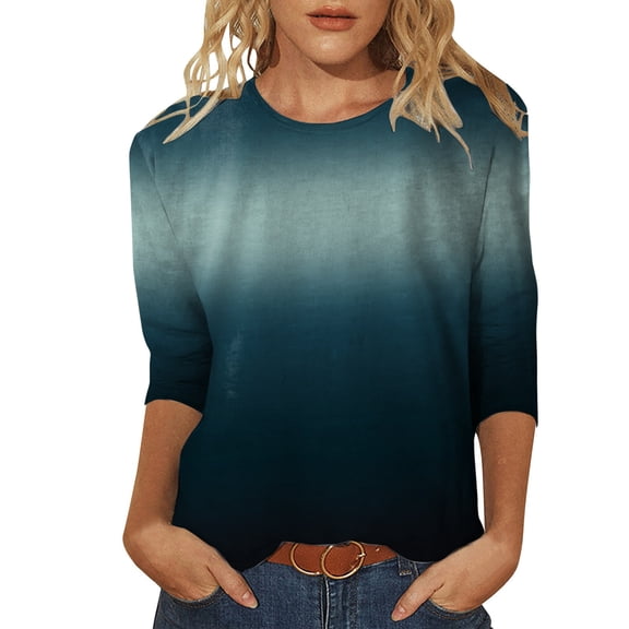 Women'S Clothing, Tops for Women Trendy, Womens Summer Tops Floral Print Casual Blouse Three Quarter Sleeve Round Neck Loose Tee Shirt Tunic for Everyday Wear