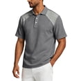 thumbnail image 4 of Fabrcox Mens Polo Shirts Short Sleeve Collared Henley Men's Linen Shirt Lightweight Relaxed Fit Color Block Vacation Outdoor Men Golf Shirt Gray XL, 4 of 7