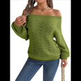 thumbnail image 3 of Tops de Crochet para Mujer, Suéteres con Hombros Descubiertos, Ropa de Playa de Punto Calado de Larga de Verano Verde L, 3 of 10