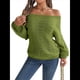 thumbnail image 3 of Tops de Crochet para Mujer, Suéteres con Hombros Descubiertos, Ropa de Playa de Punto Calado de Larga de Verano Verde S, 3 of 10