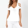 thumbnail image 2 of yoeyez Summer Tops for Women 2025 Petite Fitted Shirts For Women Sexy Off The Shoulder Tops Loose Short Sleeve T Shirt Black Crop Top Hollow Out Tunic, 2 of 6