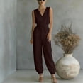 thumbnail image 2 of Women's Summer 2 Piece Outfits Sleeveless V Neck Belted Crop Tops Wide Leg Pant Sets Casual Tracksuit Wine, 2 of 7