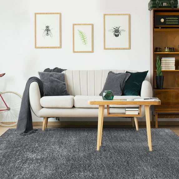 Elegant and Plush Hand-Woven Solid Shag Indoor High Traffic Area Rug by Blue Nile Mills - 4' x 6', Grey