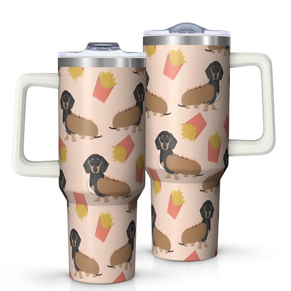 OBREWU Dachshund Hotdog Fries Tumbler with Handle and Lid,Dachshund Hotdog Fries 40oz Double Wall Vacuum Insulated Tumbler,Cups Gift for Women and Men