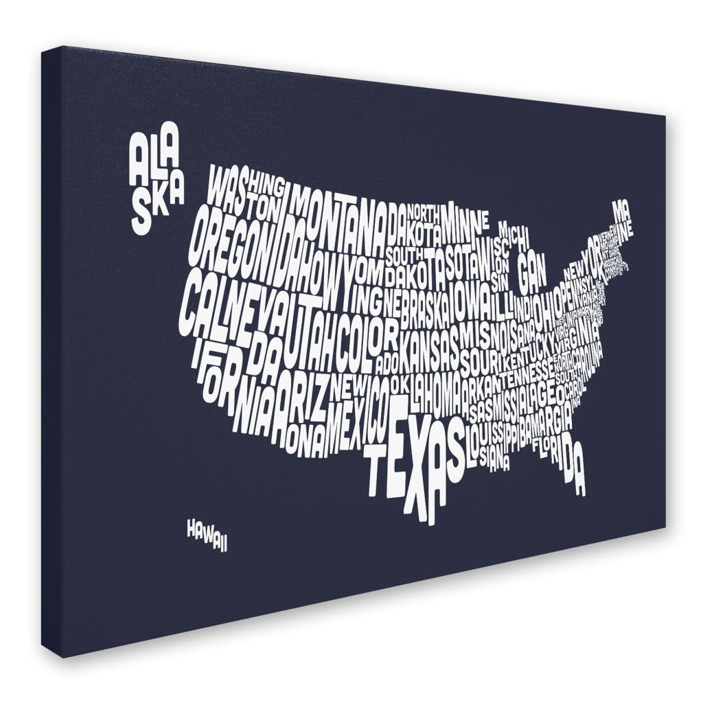 Trademark Art 'SLATE-USA States Text Map' Canvas Art by Michael Tompsett