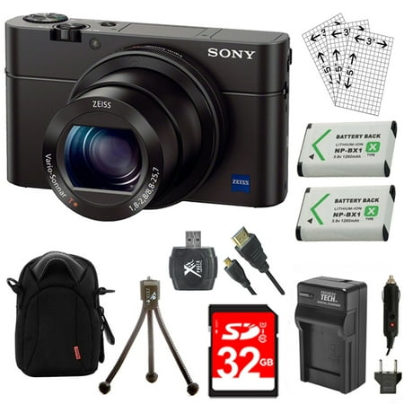 Sony DSC-RX100M III Cyber-shot Digital Still Camera Bundle with 32GB Card, 2 Spare Batteries, Rapid AC/DC Charger, SD Card Reader, Case, LCD Screen Protectors, and Table top