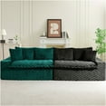 thumbnail image 2 of JERFIT Modular Sectional Sofa with Pillows, 4-Seater Velvet Convertible Couch for Small Space, Black and Green Polyester Fabric Living Room Seating Furniture, 2 of 8