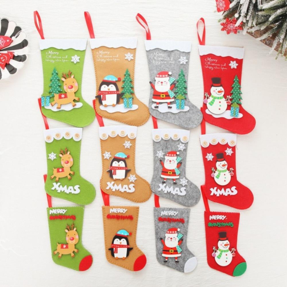 Christmas Stocking Mini Sock Cute Elk Candy Gift Bag Xmas Tree Hanging Decor 