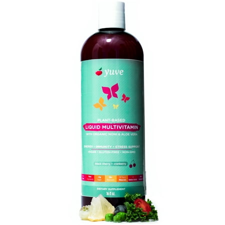 Yuve Vegan Liquid Daily Multivitamin - Vitamins A B C D3 E, Zinc, Biotin, Opti MSM, Minerals - Cherry & Cranberry - (The Best Liquid Multivitamin)