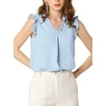 thumbnail image 6 of MODA NOVA Junior's Ruffled Trim Sleeveless Vintage Ruched Blouses Tops Blue M, 6 of 6