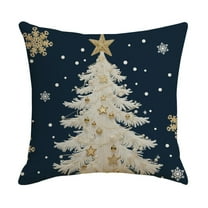 EazyTech Navy Christmas Pillow Covers 18x18 Inch, Gold Tree Snowflake Reindeer Design Holiday Decor Set for Sofa Living Room​​