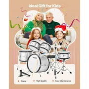 VEVOR Kids Drum Set,5-Piece 16 in Junior Drum Sets, Beginner Drums Set with Adjustable Throne, Cymbal & Two Pairs of Drumsticks, Musical Learning Drums Kit,(Silver)