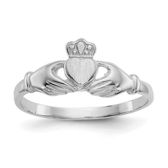 Finest Gold 14K White Gold Polished & Satin Claddagh Ring - Size 6.5