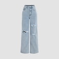 thumbnail image 6 of JGNGSHN Womens Blue Washed Ripped Jeans Fashion High Waist Straight Distressed Denim Pants Loose Fit Trousers, 6 of 6