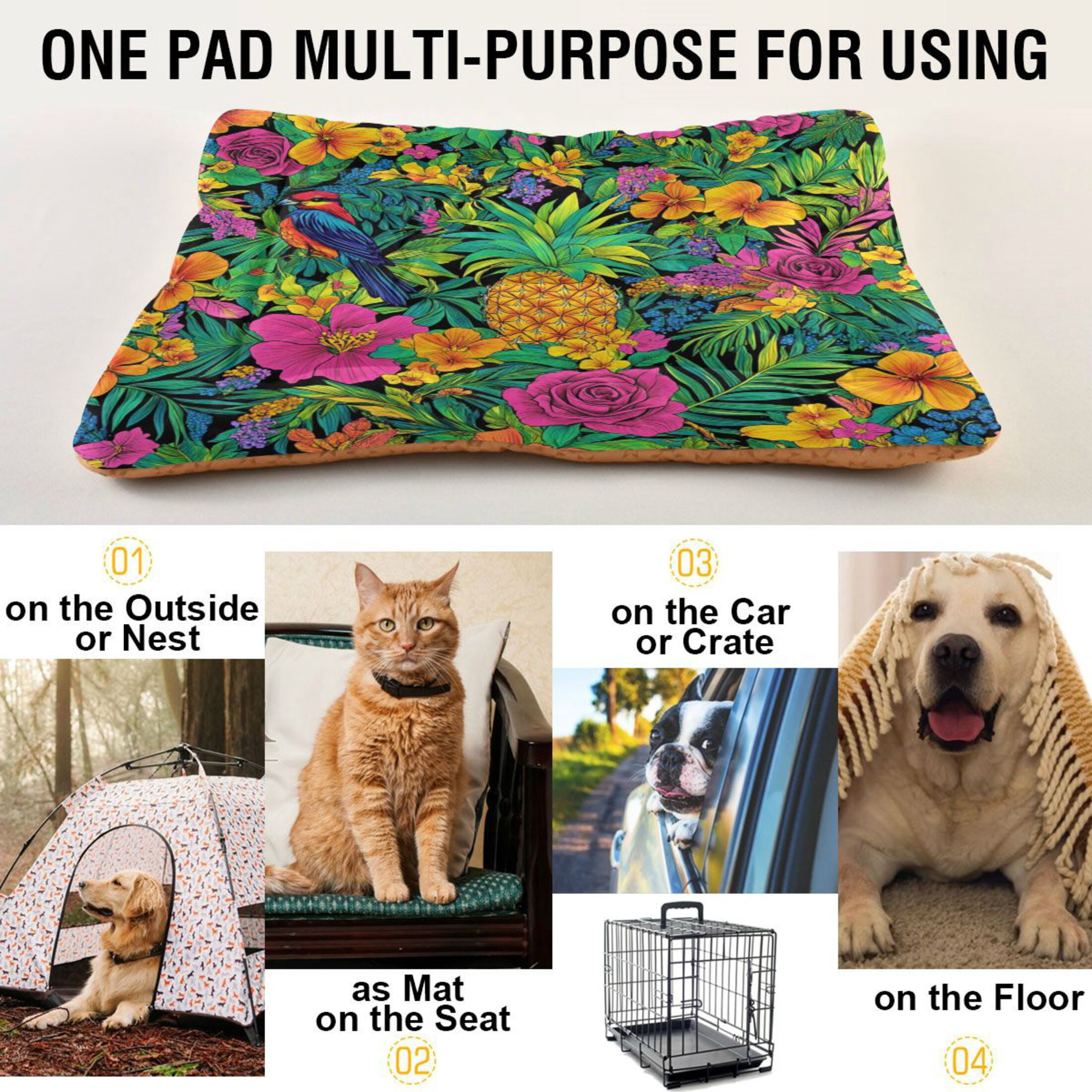 Qxltty Tropical Pineapple Ped Pad Wear-resistant and Hard to Bite Through Sleeping Pad for Small Medium Large Dogs Winter Pet Bed 36×24in