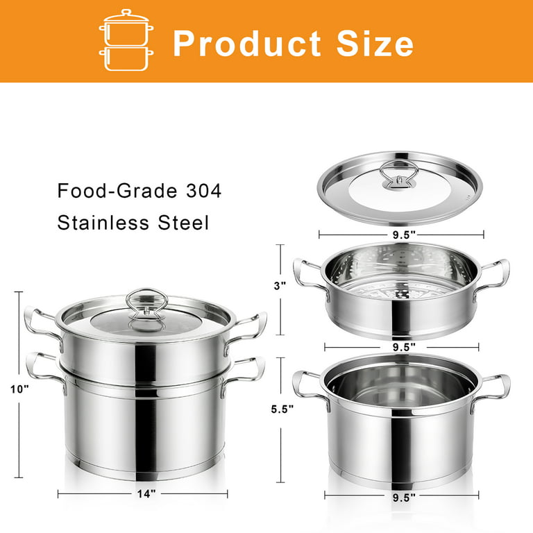 Costway 2-Tier Steamer Pot 304 Stainless Steel Steaming Cookware w