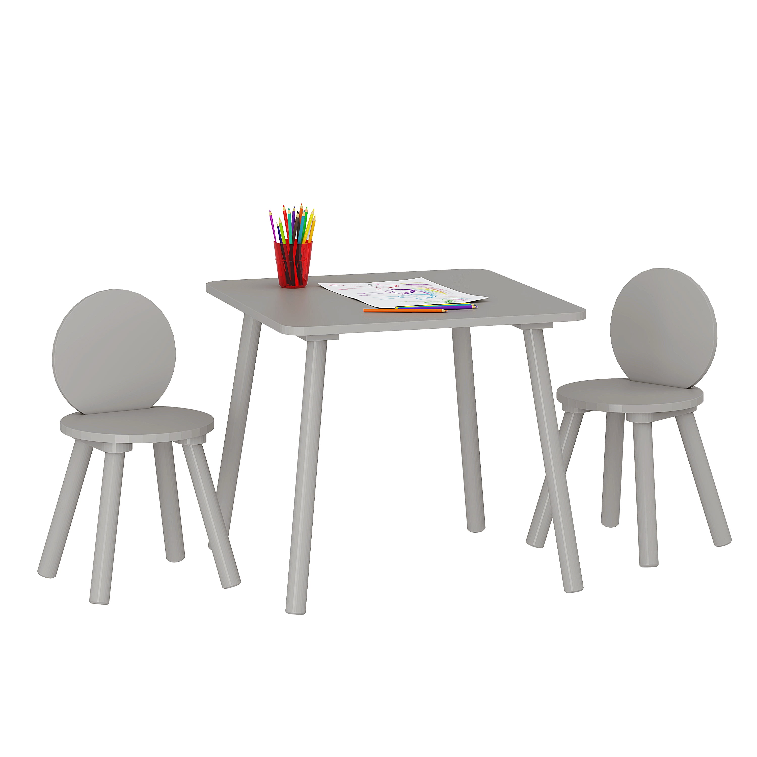 STAROUS 2-in-1 Kids Table with 2 Chairs Set, Gray