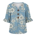 thumbnail image 4 of Yotami Womens Tops and Blouses for Dressy Casual, Summer Floral Print Loose Fit Top with Ornamental Button, Ruffle Sleeve V-Neck Shirts, Size S-XXXL, 4 of 6