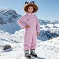 thumbnail image 2 of KAUOD Boys Girls One Piece Snowsuits Jumpsuits Hooded Insulated Snowboard Ski Suits Onesie Kids Winter Thick Bib Overall, 2 of 5