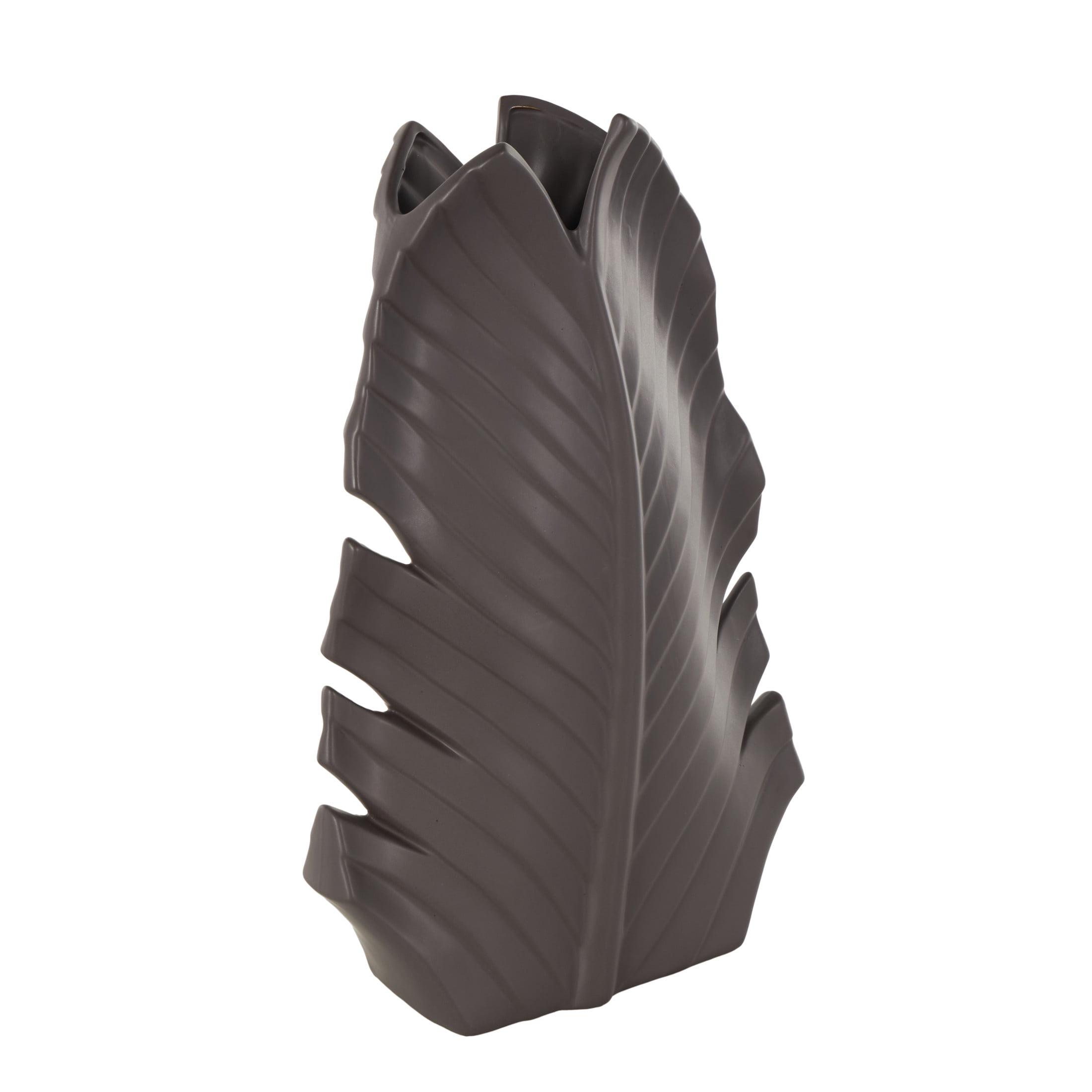 DecMode 17" Palm Tree Curved Leaf Black Ceramic Vase