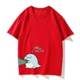 thumbnail image 3 of Camiseta gráfica de verano para hombre y mujer, con estampado de dinosaurio y monstruo de dibujos animados, 240 g, algodón, amarillo, rojo, blanco y negro, 3 of 5