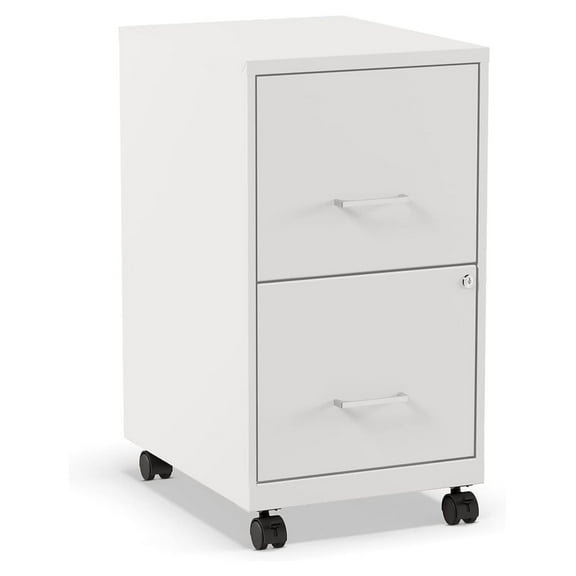 2-Drawer Vertical File Cabinet, Letter Size Documents, Lockable & Mobile, 18.9" D x 14.3" W x 26.3" H, White